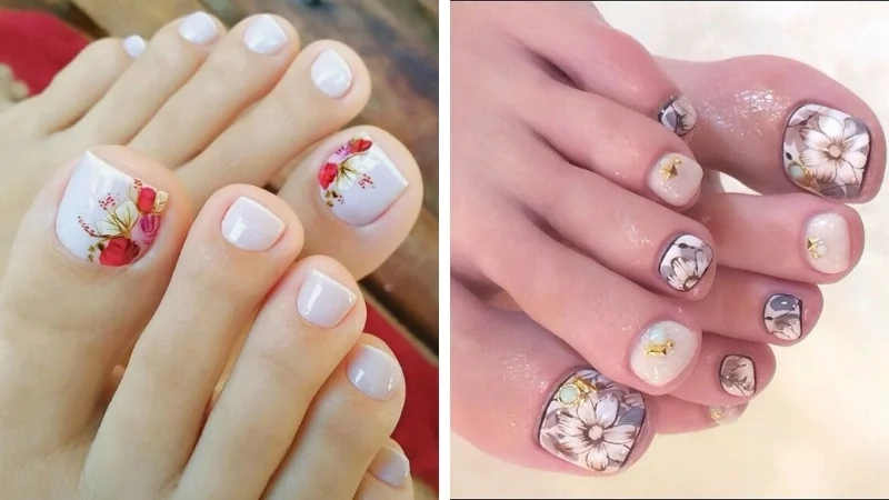 Mẫu nail chân vẽ hoa đẹp giúp nàng có đôi chân sang trọng hơn