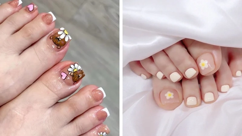 Móng chân hoa cúc nhẹ nhàng phù hợp với mọi lứa tuổi