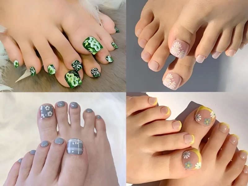 Mẫu móng chân hoa đẹp giúp nàng luôn nổi bật