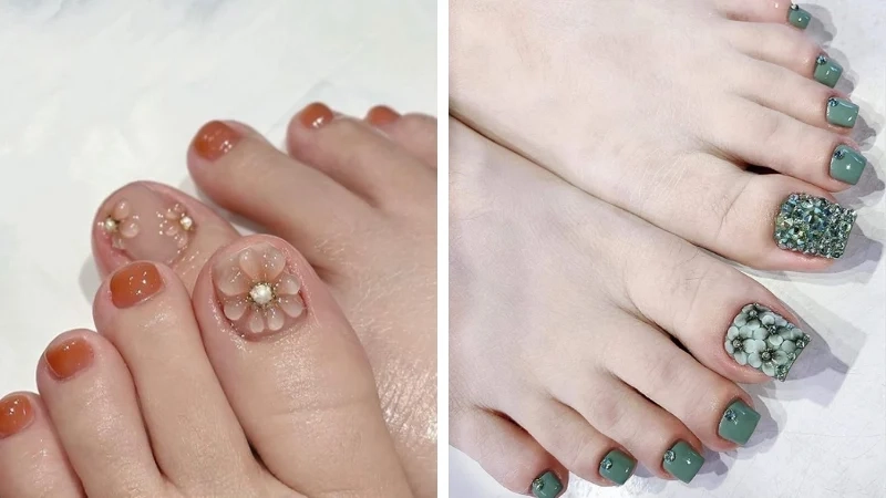 Mẫu nail chân hoa nổi giúp đôi chân thêm phần sang trọng