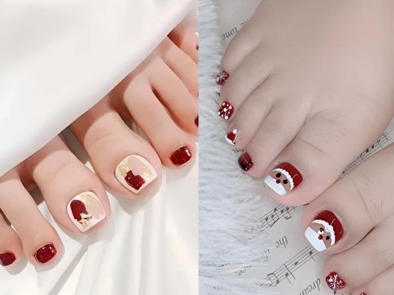 Mẫu vẽ móng chân noel giúp nàng có bộ móng hoàn hảo cho mùa lễ hội