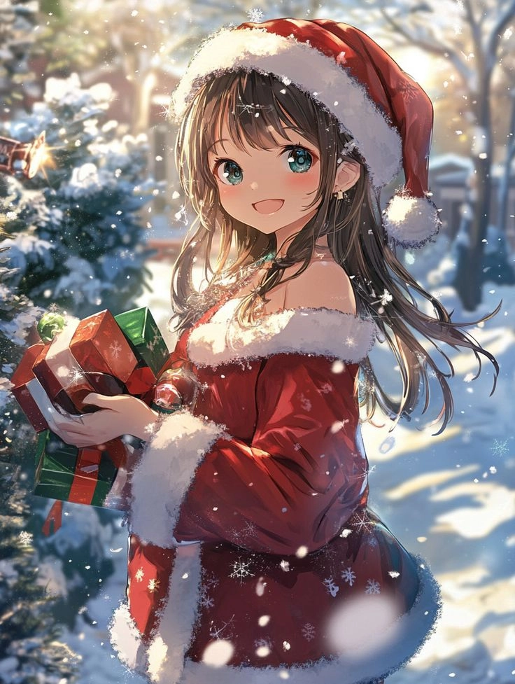 Ảnh Giáng sinh anime cute đầy màu sắc và tươi vui cho không khí Noel