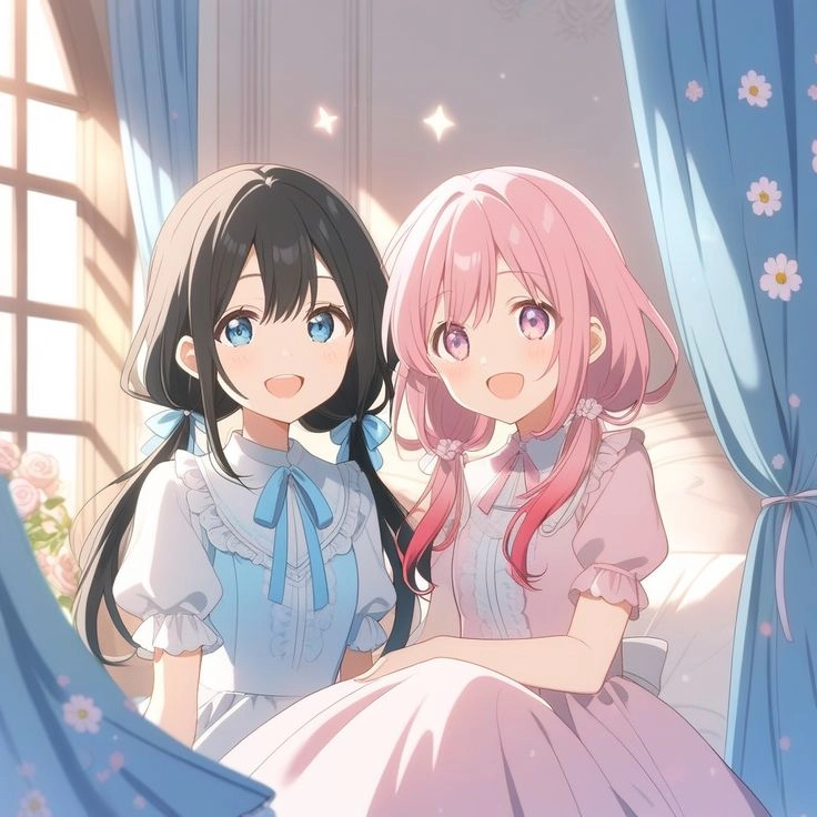 Hình ảnh đôi bạn thân nữ cute anime mang phong cách dễ thương và hiện đại