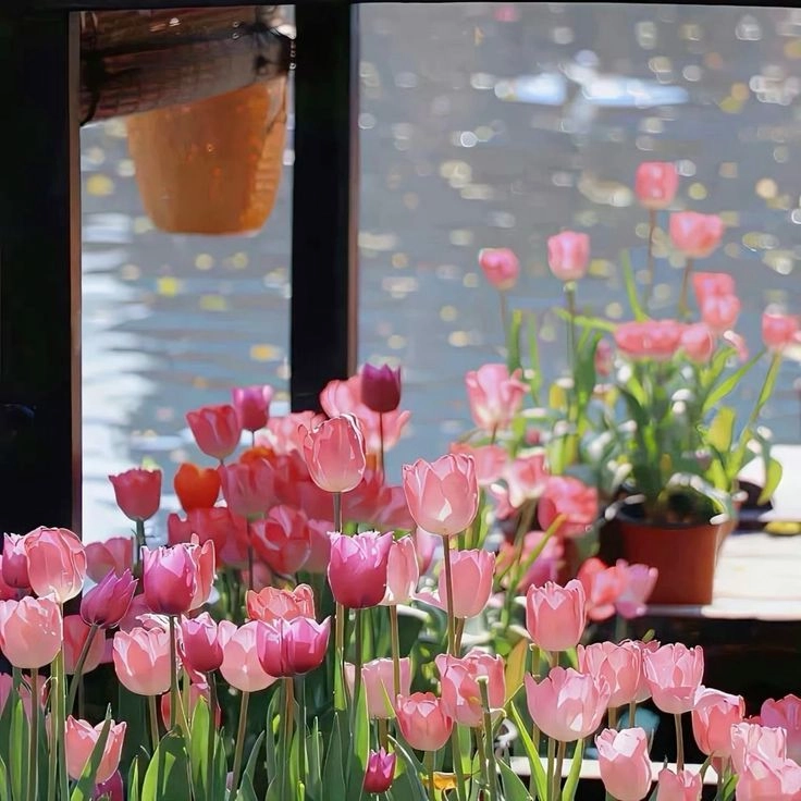 Hoa tulip tươi rực rỡ sắc màu, mang lại không gian tươi mới