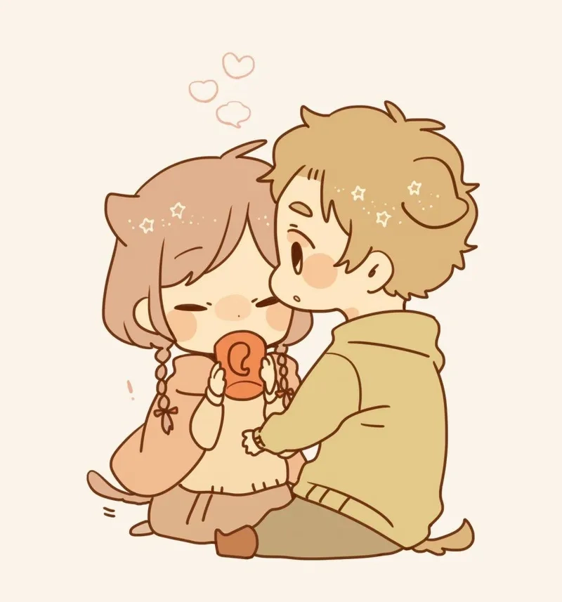 Tình yêu qua tranh vẽ hình chibi đôi cute đầy cảm xúc
