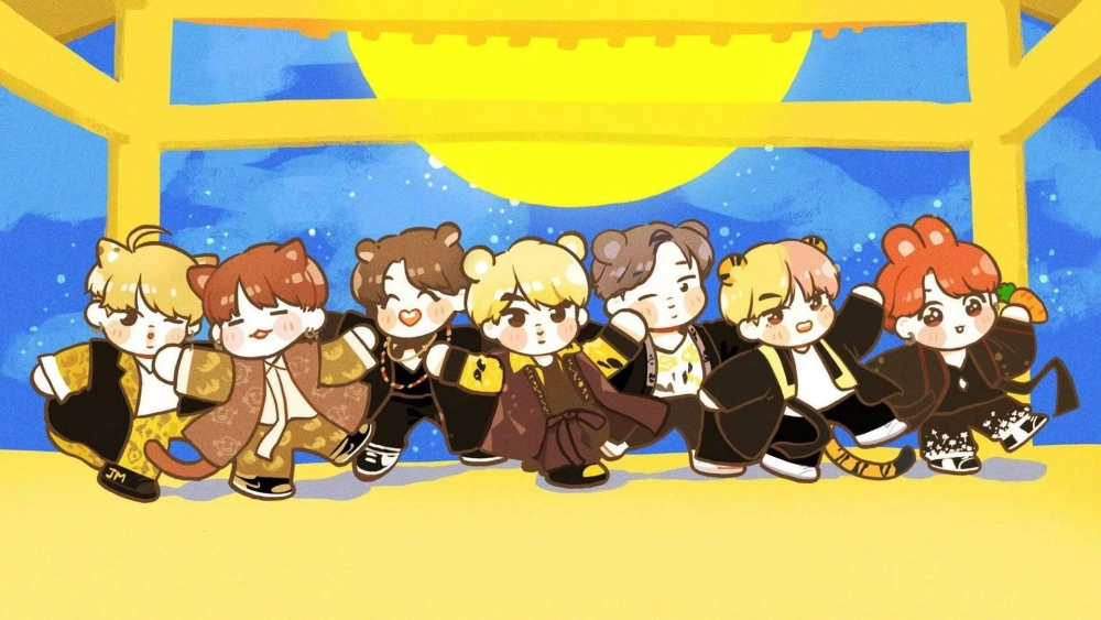 Hình nền bts chibi cho máy tính với các thành viên BTS cực kỳ ngộ nghĩnh