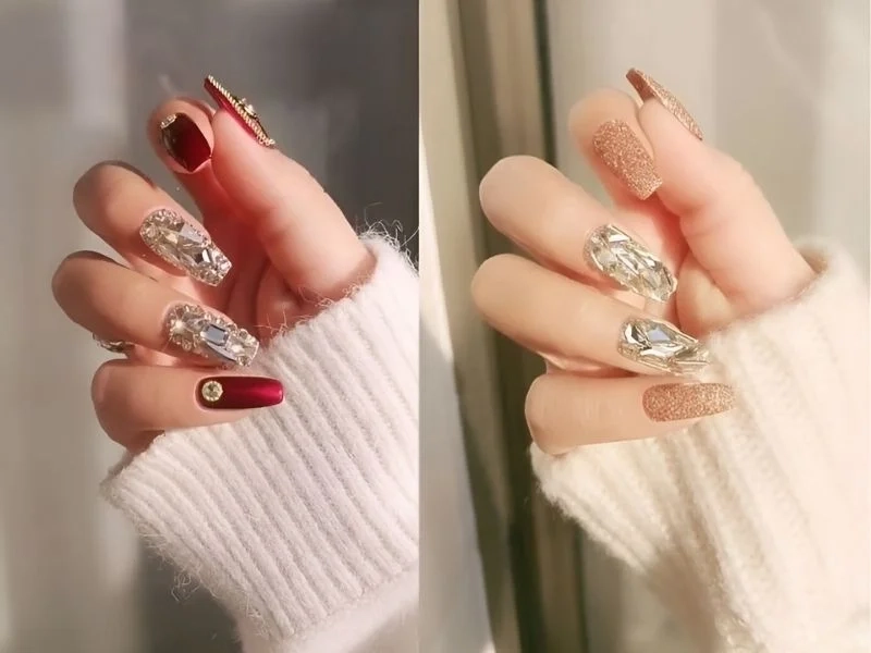 Nét quý phái đến từ móng tay đính đá đẹp hot trend 2025