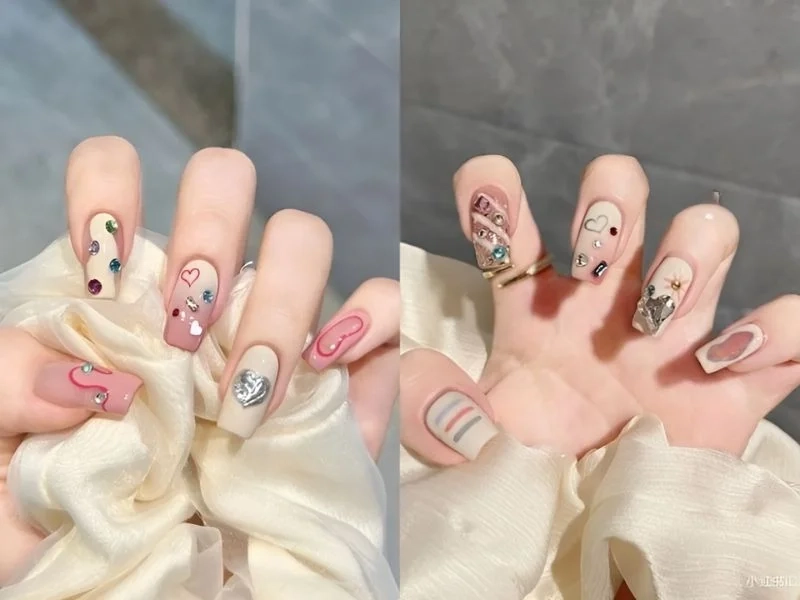 Cực xinh và dễ làm với mẫu nail đính đá đơn giản