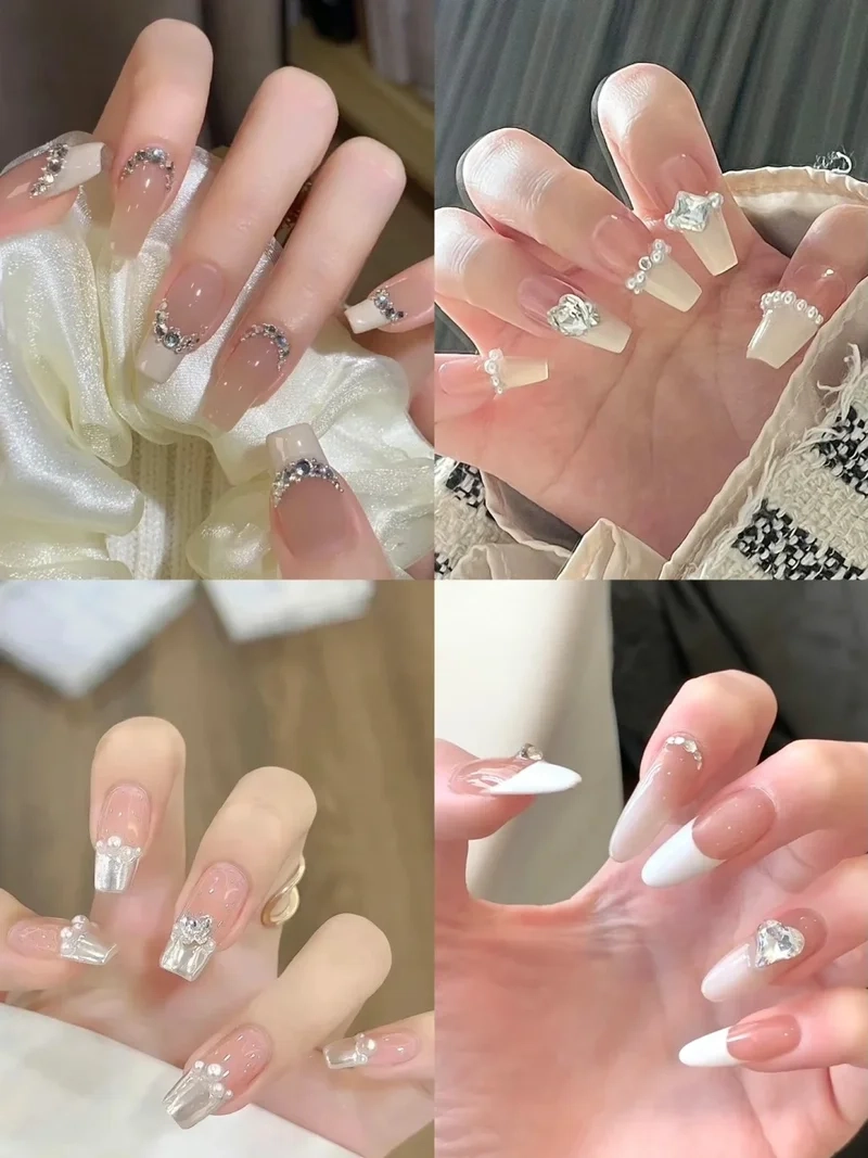 Ngọt ngào và nữ tính cùng móng tay xinh đính đá