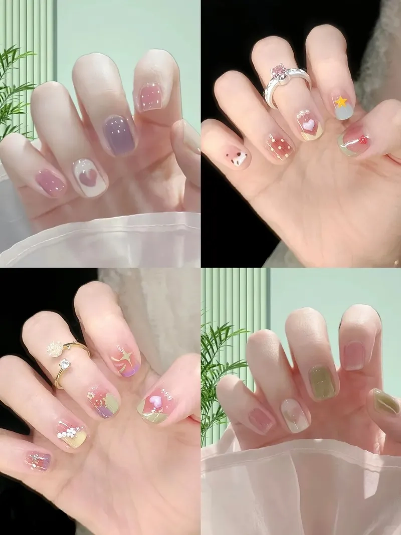Phong cách nhẹ nhàng cùng nail tay móng ngắn cực tinh tế