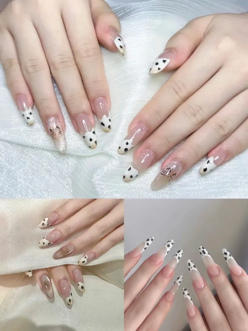 Đặc biệt với nail hoạ tiết bò sữa cực kỳ độc đáo