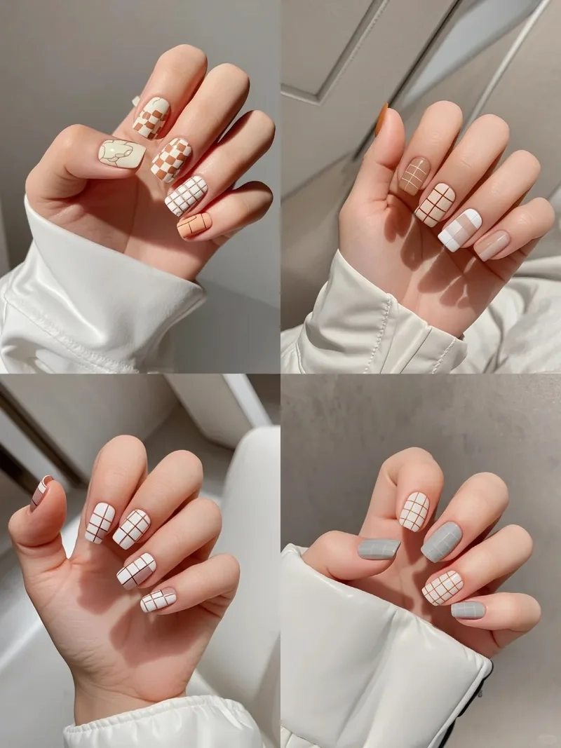 Tạo điểm nhấn cho đôi tay với nail kẻ caro