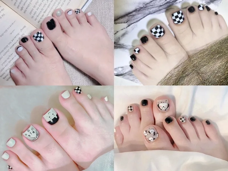 Nail chân trắng đen mang lại vẻ đẹp hiện đại và sang trọng