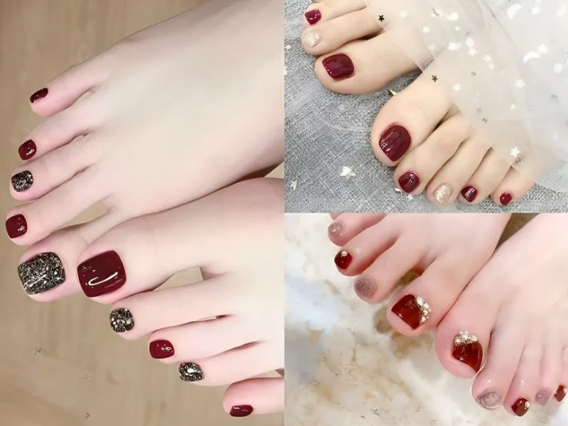 Mẫu nail chân đỏ đô phù hợp với mọi tone da giúp nàng thêm phần rạng rỡ