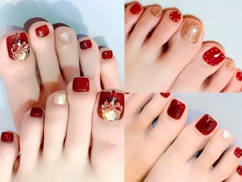 Mẫu nail chân màu đỏ tạo nên phong cách thời thượng đầy sức hút