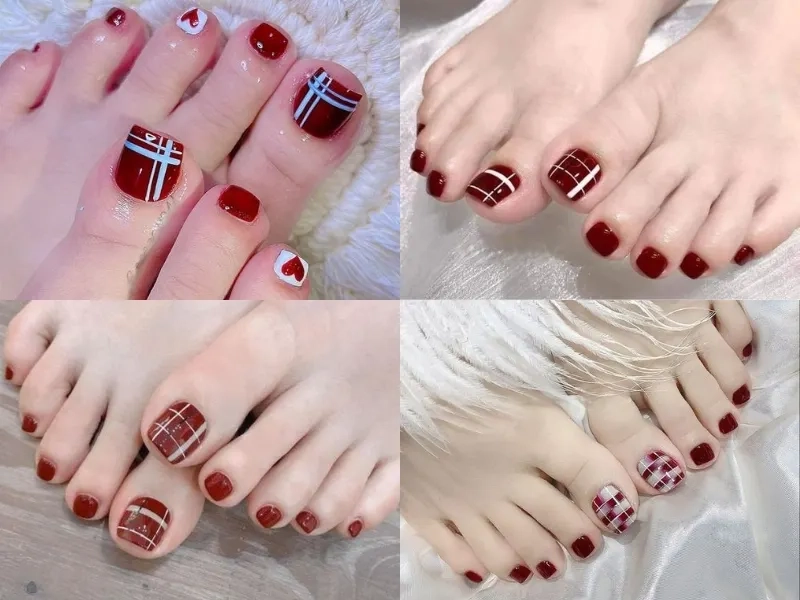 Mẫu nail chân màu đỏ mận giúp nàng thêm phần sang trọng và đẳng cấp