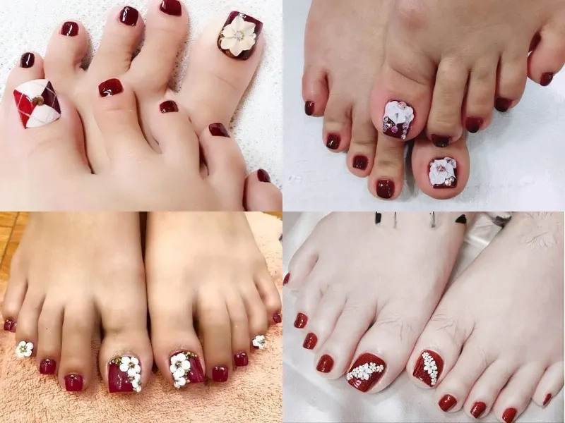 Sở hữu ngay nail chân đỏ mận để đôi chân thêm phần nổi bật