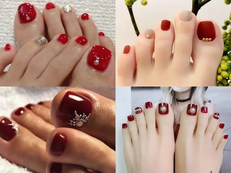 Mẫu nail chân đỏ mận giúp nàng trở nên sang trọng và nổi bật