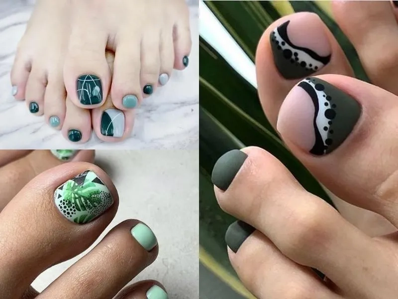 Tạo điểm nhấn cá tính bằng nail chân xanh rêu