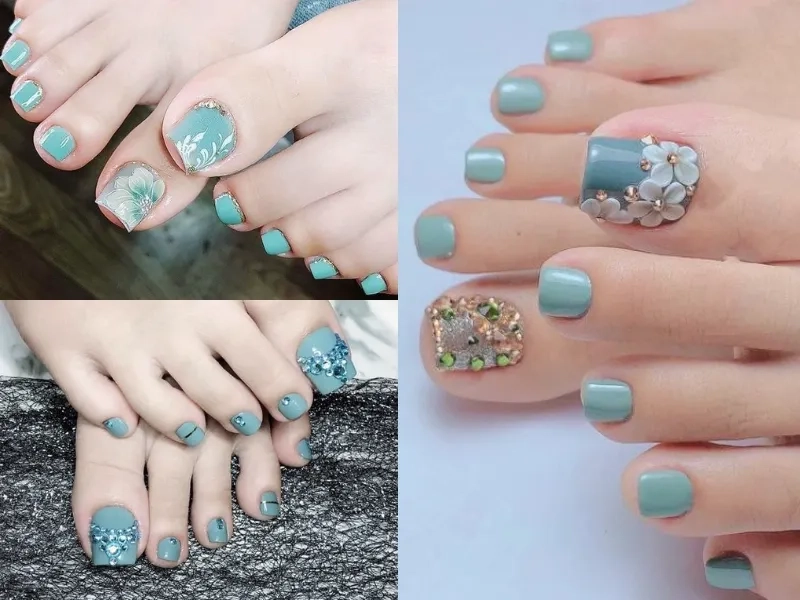 Tỏa sáng nhẹ nhàng với móng chân đẹp màu xanh ngọc