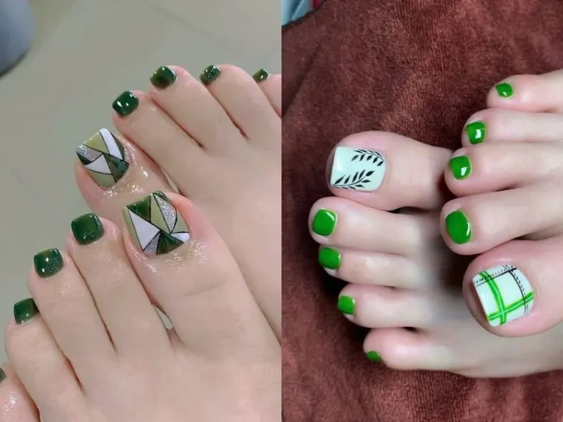 Trẻ trung hết cỡ cùng mẫu nail chân xanh lá