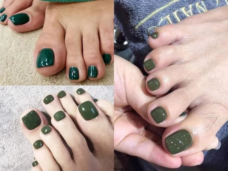 Cập nhật ngay mẫu nail chân màu xanh rêu hot nhất