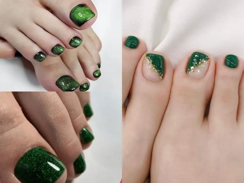 Đốn tim phái đẹp bằng mẫu nail xanh rêu chân nhẹ nhàng
