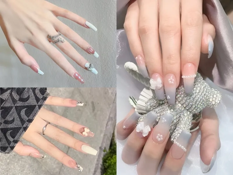 Tạo điểm nhấn hoàn hảo với mẫu nail đính nơ đơn giản