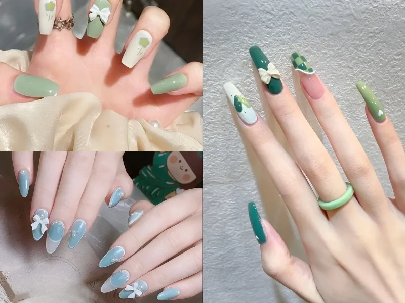 Móng tay đẹp gắn nơ mang lại sự dịu dàng và thanh thoát