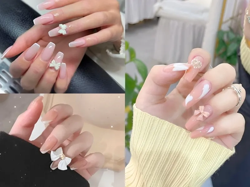 Sự kết hợp hoàn hảo của móng tay đẹp đính nơ làm bạn thêm nổi bật