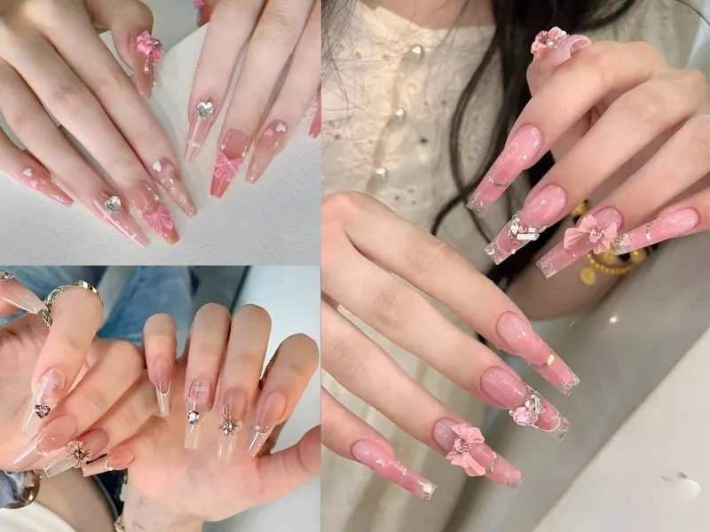 Mẫu móng gắn nơ là lựa chọn tuyệt vời cho nàng yêu thích sự ngọt ngào