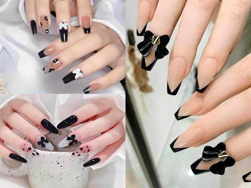 Mẫu móng tay đính nơ tạo vẻ ngoài dịu dàng và sang trọng