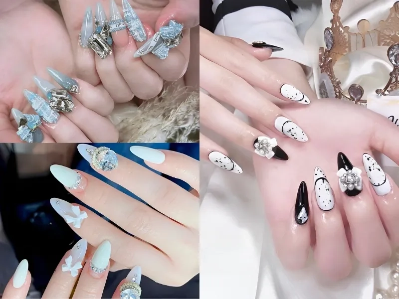 Mẫu nail gắn charm nơ mang đến vẻ đẹp nhẹ nhàng và tinh tế