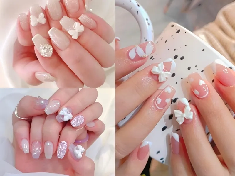 Mẫu nail đính nơ tạo dấu ấn cho phong cách của bạn