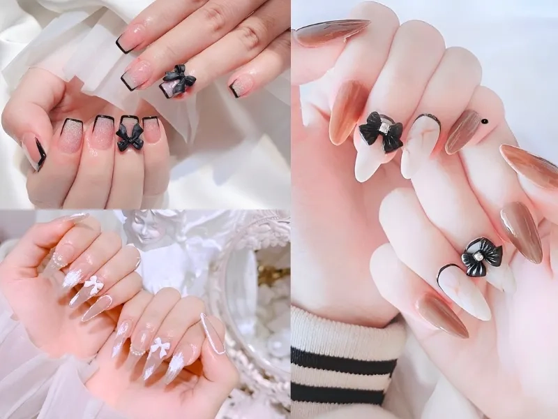 Làm mới bộ móng với mẫu nail đẹp gắn nơ cực dễ thương