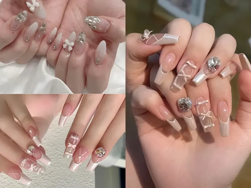 Nail gắn charm nơ sẽ là lựa chọn hoàn hảo cho phong cách nhẹ nhàng
