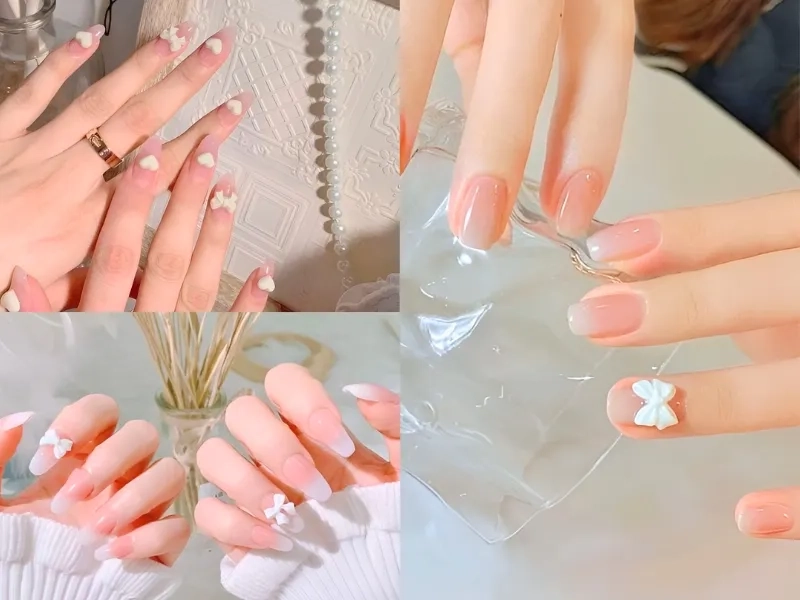 Tăng thêm phần quyến rũ cho bộ móng với nail xinh đính nơ