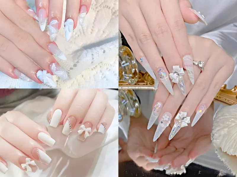 Nail đính charm nơ giúp bạn thêm nổi bật trong mọi tình huống