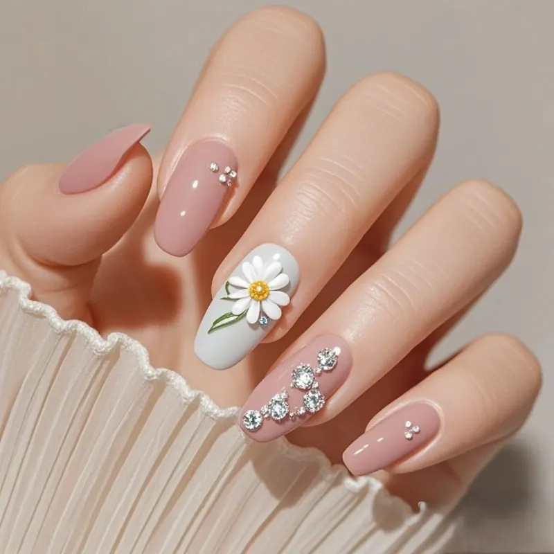 Nhẹ nhàng thanh lịch với mẫu nail hoa cúc hoạ mi