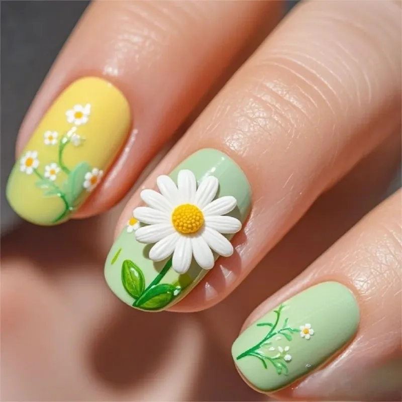 Sắc trắng nhẹ nhàng trong mẫu nail vẽ hoa cúc