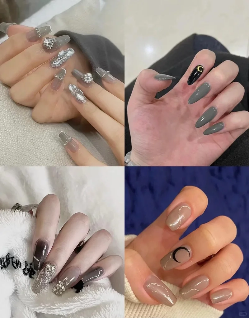 Đổi gió phong cách với các mẫu nail màu xám cực độc lạ