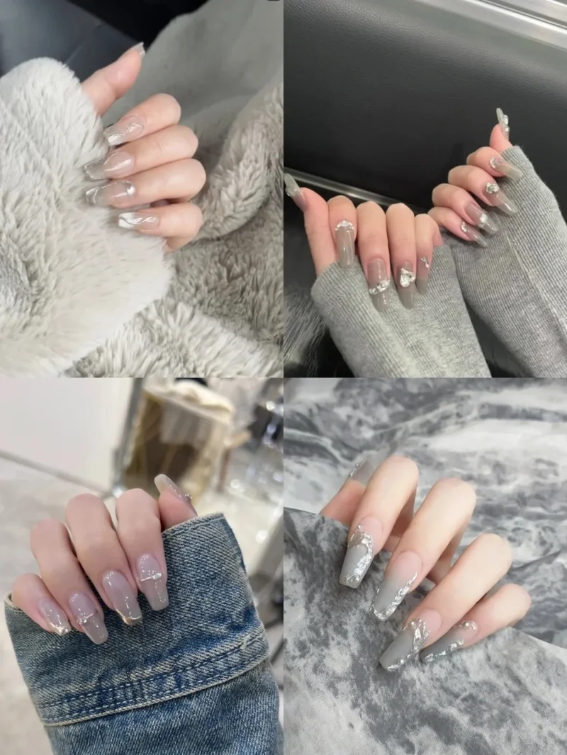 Chất chơi nhưng dịu dàng với móng tay màu xám