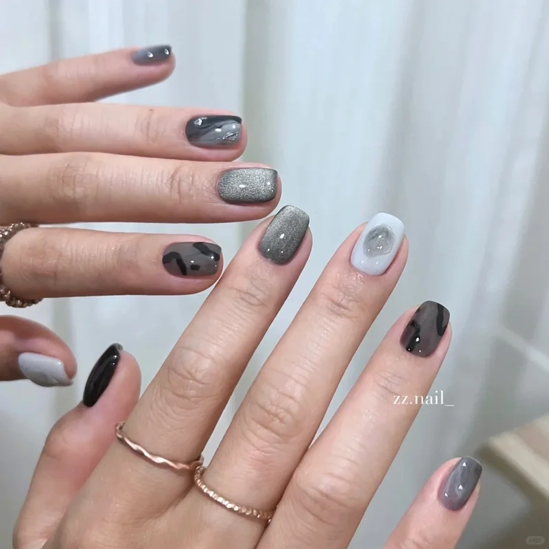 Dễ thương hết nấc với nail xinh màu xám