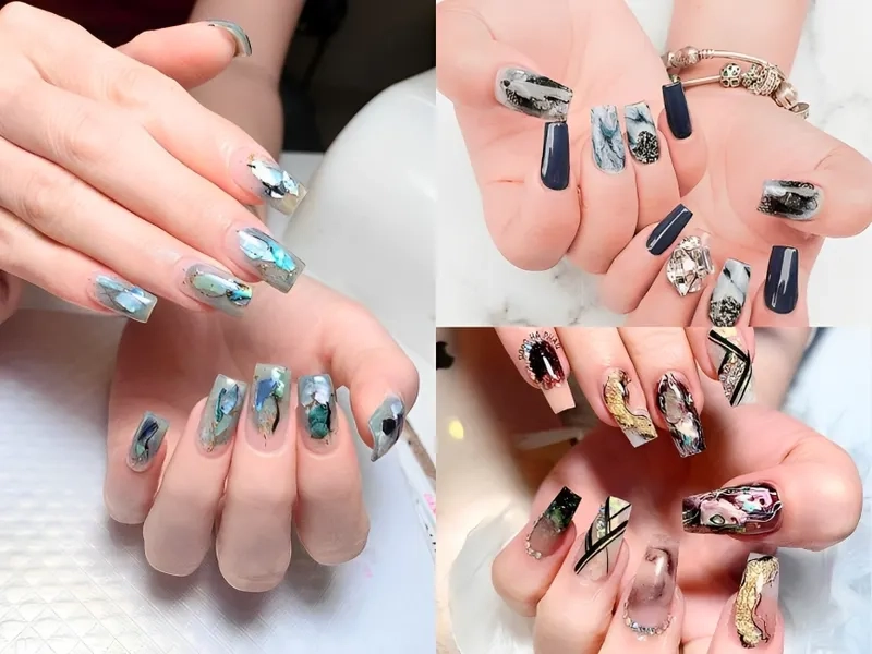Nail vân đá đơn giản nhưng cực kỳ nổi bật và thu hút mọi ánh nhìn