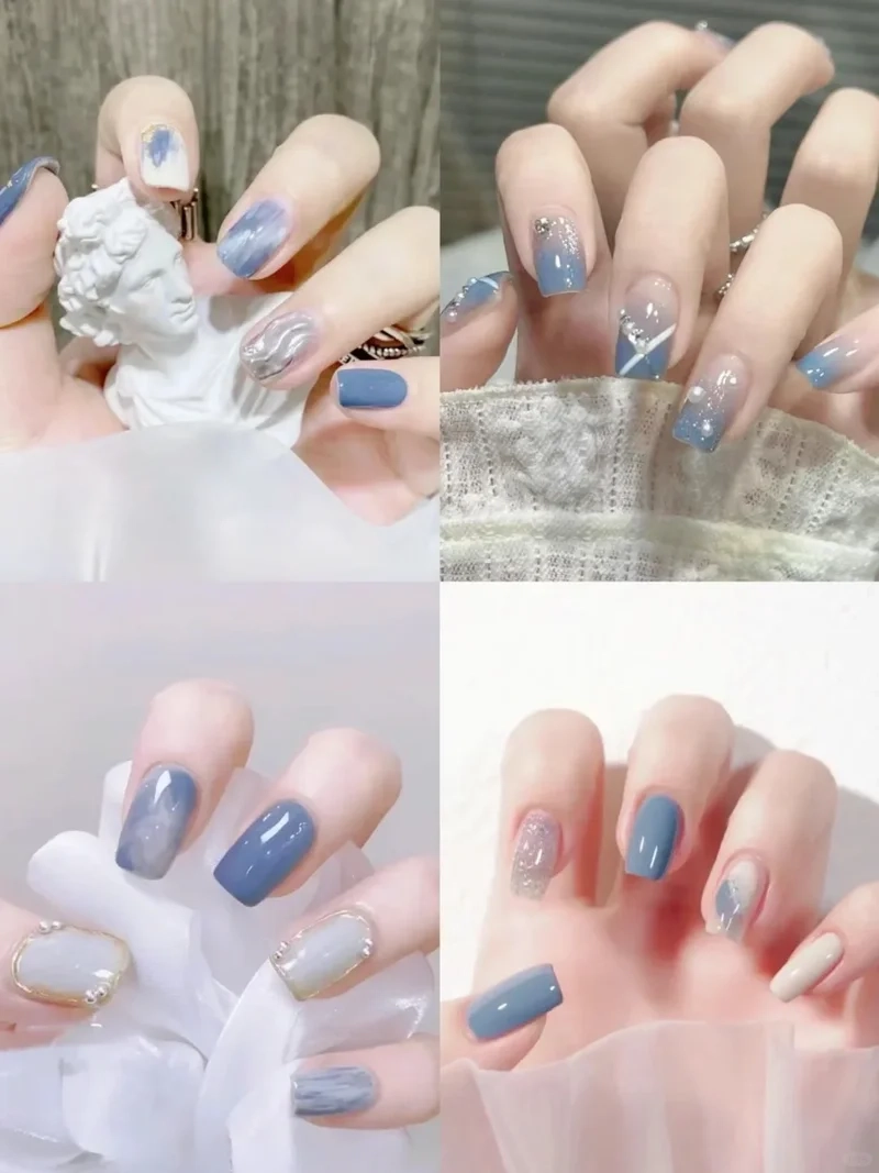 Ngọt ngào hút mắt với nail thạch xanh dương