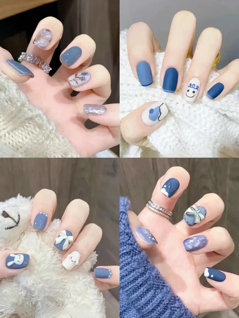 Dễ thương hết cỡ với nail xanh dương cute