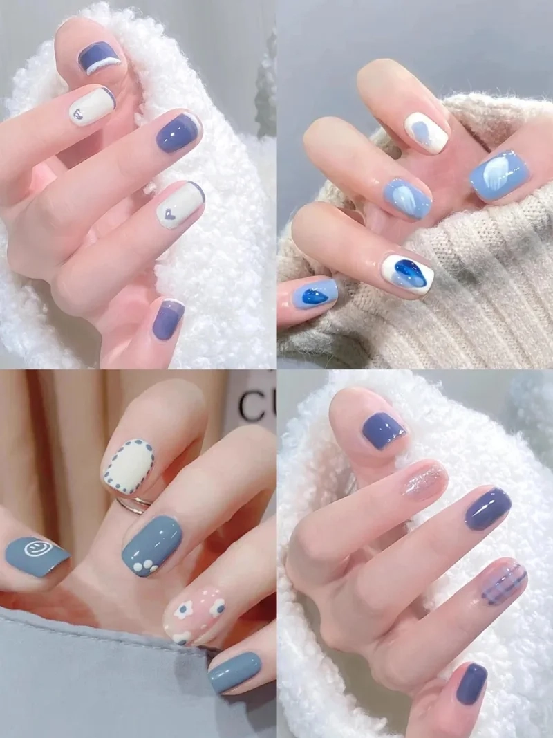 Thanh lịch dịu nhẹ với mẫu nail xanh biển