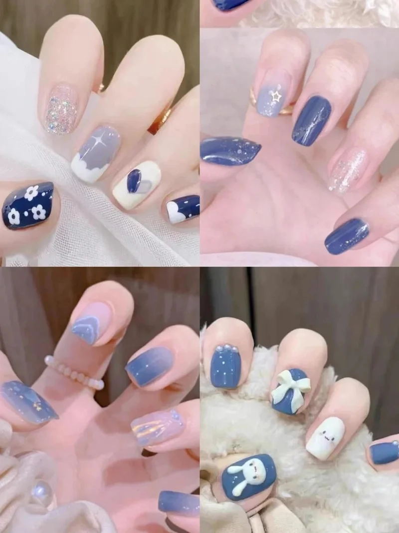 Dịu dàng tinh tế cùng mẫu nail đơn giản màu xanh dương