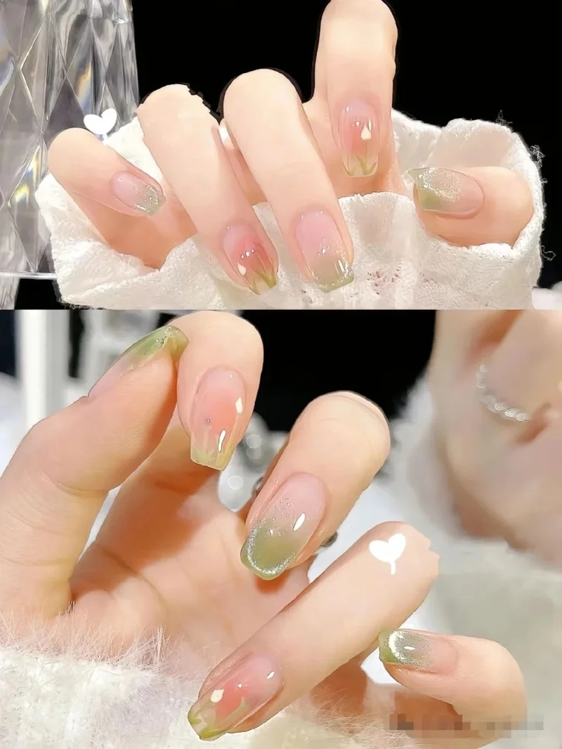 Nàng nào cũng mê mẫu nail xanh lá siêu cấp đáng yêu