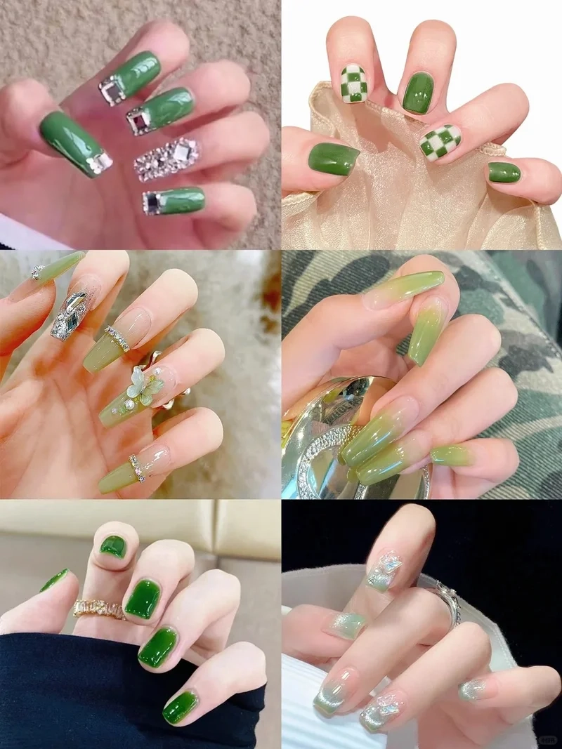 Sang chảnh từng milimet với nail thạch xanh lá